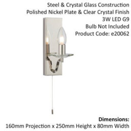 Polished Nickel Bathroom Wall Light & Clear Crystal Detailing Decorative Sconce - thumbnail 2
