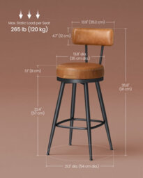 LEDREM Set Of 2, Counter Bar Chairs With Backs, Synthetic Leather With Stitching, Mid-Century Modern, Kitchen Home Bar, Caramel Brown - thumbnail 9