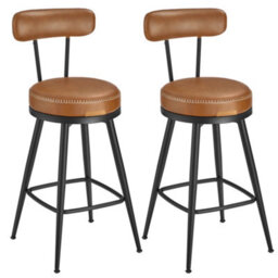 LEDREM Set Of 2, Counter Bar Chairs With Backs, Synthetic Leather With Stitching, Mid-Century Modern, Kitchen Home Bar, Caramel Brown - thumbnail 2