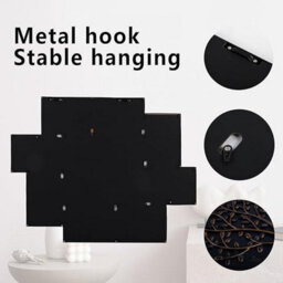 Biznest Embossed Family Tree Black & Bronze Photo Frame Collage 8 Openings Wall Mount 4X6 '' Metal Hooks Stable Hanging 60X46 Cm - thumbnail 3
