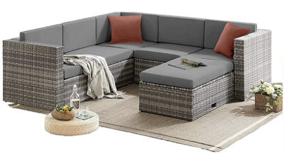 Evre 6 Seat Grey Rattan Outdoor Garden Furniture Sofa Set - Monaco With Coffee Table & Weatherproof Cover - image 1