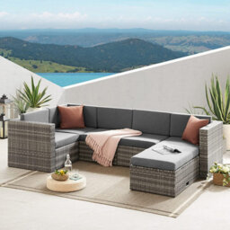 Evre 6 Seat Grey Rattan Outdoor Garden Furniture Sofa Set - Monaco With Coffee Table & Weatherproof Cover - thumbnail 5