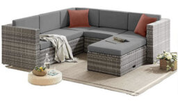 Evre 6 Seat Grey Rattan Outdoor Garden Furniture Sofa Set - Monaco With Coffee Table & Weatherproof Cover - thumbnail 1