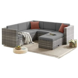 Evre 6 Seat Grey Rattan Outdoor Garden Furniture Sofa Set - Monaco With Coffee Table & Weatherproof Cover - thumbnail 7