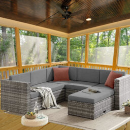 Evre 6 Seat Grey Rattan Outdoor Garden Furniture Sofa Set - Monaco With Coffee Table & Weatherproof Cover - thumbnail 2