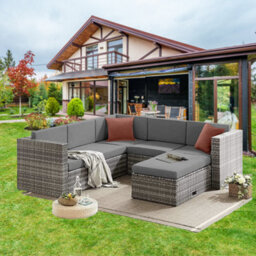 Evre 6 Seat Grey Rattan Outdoor Garden Furniture Sofa Set - Monaco With Coffee Table & Weatherproof Cover - thumbnail 3