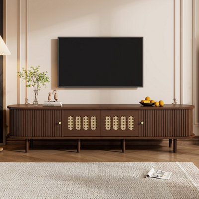 Matteo Walnut Finish Tv Stand With Rattan Effect Roller Doors & Drawers For 80-Inch Tvs - image 1