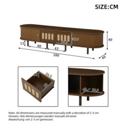 Matteo Walnut Finish Tv Stand With Rattan Effect Roller Doors & Drawers For 80-Inch Tvs - thumbnail 5