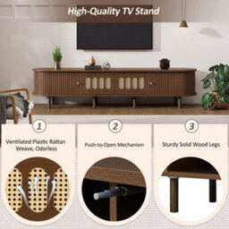 Matteo Walnut Finish Tv Stand With Rattan Effect Roller Doors & Drawers For 80-Inch Tvs - thumbnail 7