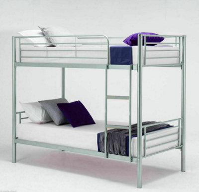 D Pro T Homeware Bunk Bed Single Sleeper Silver Metal Frame, Converts To 2 Single Beds - image 1