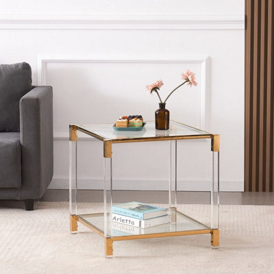 Vidrio Glass Side Table With Gold And Acrylic Frame - image 1
