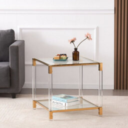 Vidrio Glass Side Table With Gold And Acrylic Frame - thumbnail 1