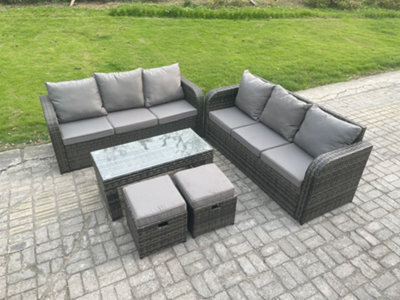 Fimous 8 Seater Patio Garden Furniture Sets Wicker Outdoor Rattan Furniture Sofa Sets With Rectangular Coffee Table Footstools - image 1