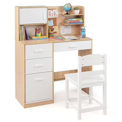 Gainoom Kids Natural Desk And Chair Set Wooden Children Writing Table Student Computer Workstation - image 1