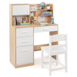 Gainoom Kids Natural Desk And Chair Set Wooden Children Writing Table Student Computer Workstation - thumbnail 1
