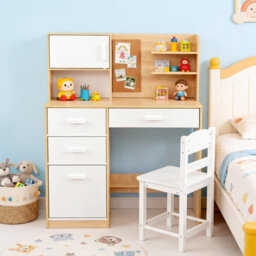 Gainoom Kids Natural Desk And Chair Set Wooden Children Writing Table Student Computer Workstation - thumbnail 5