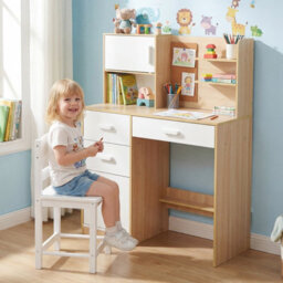 Gainoom Kids Natural Desk And Chair Set Wooden Children Writing Table Student Computer Workstation - thumbnail 3
