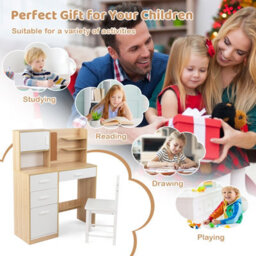 Gainoom Kids Natural Desk And Chair Set Wooden Children Writing Table Student Computer Workstation - thumbnail 8
