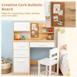 Gainoom Kids Natural Desk And Chair Set Wooden Children Writing Table Student Computer Workstation - thumbnail 7