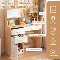 Gainoom Kids Natural Desk And Chair Set Wooden Children Writing Table Student Computer Workstation - thumbnail 6