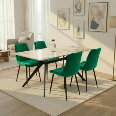 Outdoor Living (NW) Ltd San Diego Marble Top Dining Table With Amelia Velvet Chairs - Green - image 1