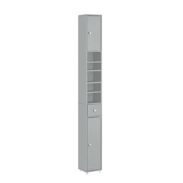 Sobuy Bathroom Tall Cabinet With 1 Drawer 2 Doors And 4 Adjustable Shelves 7.9X7.9X70.9 Inch Bzr34-Hg - Light Gray