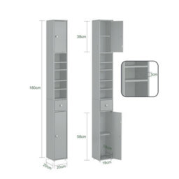 Sobuy Bathroom Tall Cabinet With 1 Drawer 2 Doors And 4 Adjustable Shelves 7.9X7.9X70.9 Inch Bzr34-Hg - Light Gray - thumbnail 3