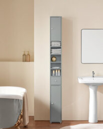 Sobuy Bathroom Tall Cabinet With 1 Drawer 2 Doors And 4 Adjustable Shelves 7.9X7.9X70.9 Inch Bzr34-Hg - Light Gray - thumbnail 2
