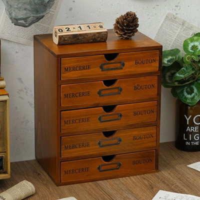 Chest Of 5 Drawers Wooden Organiser Home Office Storage Cabinet Brown - image 1