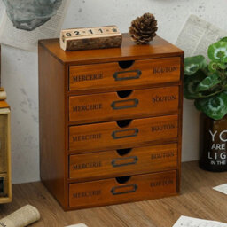 Chest Of 5 Drawers Wooden Organiser Home Office Storage Cabinet Brown - thumbnail 1