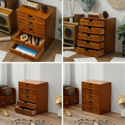 Chest Of 5 Drawers Wooden Organiser Home Office Storage Cabinet Brown - thumbnail 4