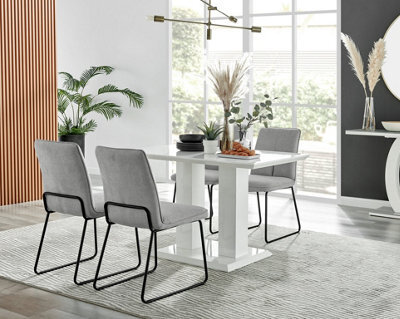 Furniturebox Uk 4 Seater Dining Set - Imperia White High Gloss Dining Table And Chairs - 4 Light Grey Halle Black Leg Chairs - image 1