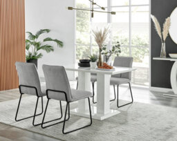 Furniturebox Uk 4 Seater Dining Set - Imperia White High Gloss Dining Table And Chairs - 4 Light Grey Halle Black Leg Chairs - thumbnail 1