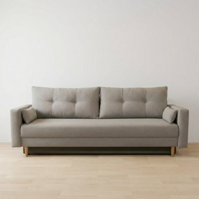 Bongo Upholstered Sofa Bed Hr Foam Bonnell Springs Wooden Legs Bedding Storage Living Room 220X94X86Cm Beige - image 1