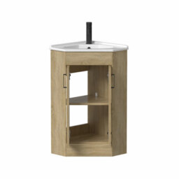 Affine Bathroom Double Door Corner Vanity Unit Basin 1 Tap Hole Freestanding 585mm Oak - thumbnail 5