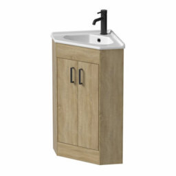 Affine Bathroom Double Door Corner Vanity Unit Basin 1 Tap Hole Freestanding 585mm Oak - thumbnail 4