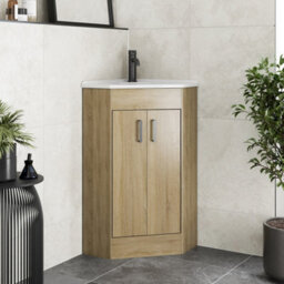 Affine Bathroom Double Door Corner Vanity Unit Basin 1 Tap Hole Freestanding 585mm Oak - thumbnail 2