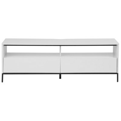 Beliani Tv Stand White With Led For Up To 70-Inch Tvs, Two Drawers And Cabinets - image 1