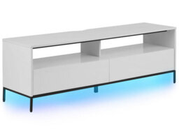 Beliani Tv Stand White With Led For Up To 70-Inch Tvs, Two Drawers And Cabinets - thumbnail 3