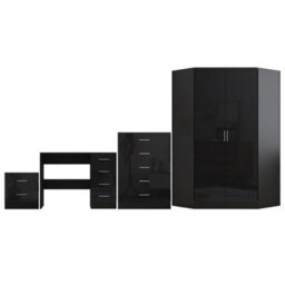 Reflect 2 Door Corner Wardrobe, 5 Drawer Chest, 2 Drawer Bedside & Desk - Black Gloss & Black Oak - Bedroom Furniture Set - thumbnail 5
