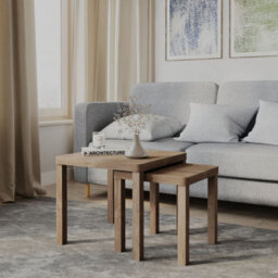 Urbn-Living Urbnliving Set Of 2 Square Wooden Nesting Stacking Coffee Side Tables Living Room Furniture, Oak - thumbnail 2