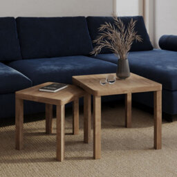 Urbn-Living Urbnliving Set Of 2 Square Wooden Nesting Stacking Coffee Side Tables Living Room Furniture, Oak - thumbnail 3