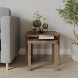 Urbn-Living Urbnliving Set Of 2 Square Wooden Nesting Stacking Coffee Side Tables Living Room Furniture, Oak - thumbnail 4