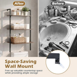 Industrial Wall Mounted Shelves Wooden Floating Shelving Unit 3-Tier - thumbnail 4
