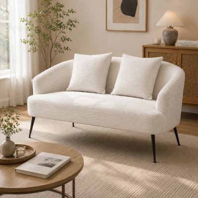 Living And Home Modern White Corduroy 2-Seater Sofa With 2 Scatter Cushions - image 1
