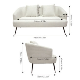 Living And Home Modern White Corduroy 2-Seater Sofa With 2 Scatter Cushions - thumbnail 6