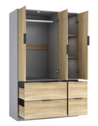 Urbn-Living Urbnliving 3 Door Wardrobe With 4 Drawers  Wooden Bedroom Storage Cupboard With Hanging Rail For Clothes - Grey Unit & Oak Doors - thumbnail 6