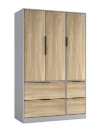 Urbn-Living Urbnliving 3 Door Wardrobe With 4 Drawers  Wooden Bedroom Storage Cupboard With Hanging Rail For Clothes - Grey Unit & Oak Doors - thumbnail 1