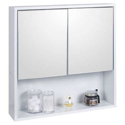 Urbn-Living Urbnliving Height 60Cm Wooden Wall White Bathroom Storage Cabinet With Mirror And 2 Half Doors - image 1