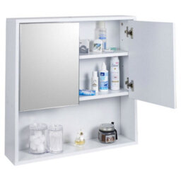 Urbn-Living Urbnliving Height 60Cm Wooden Wall White Bathroom Storage Cabinet With Mirror And 2 Half Doors - thumbnail 3